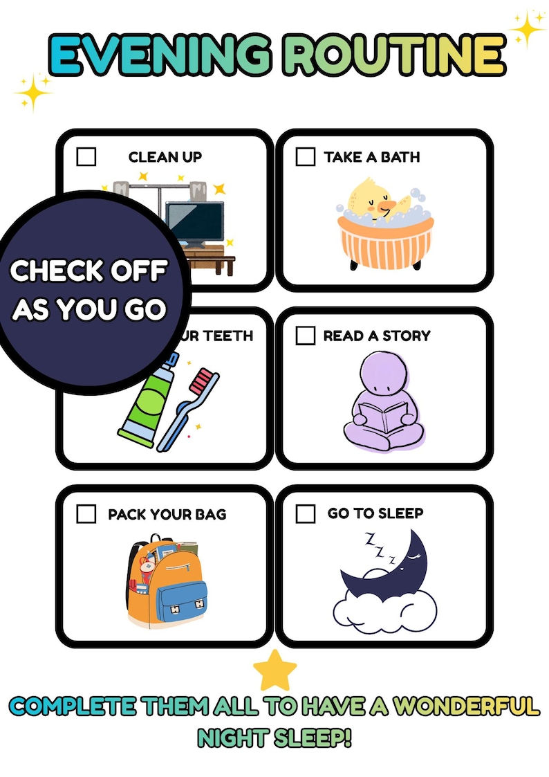 Kids Daily Routine Chart Bundle, Printable Morning and Evening ...