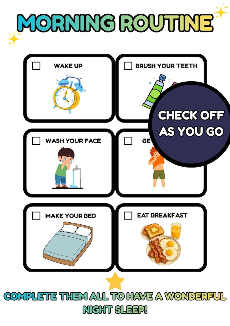 T Card Routine Sign Off Kids Daily Routine Chart Bundle, Morning Evening Checklist (digital ...