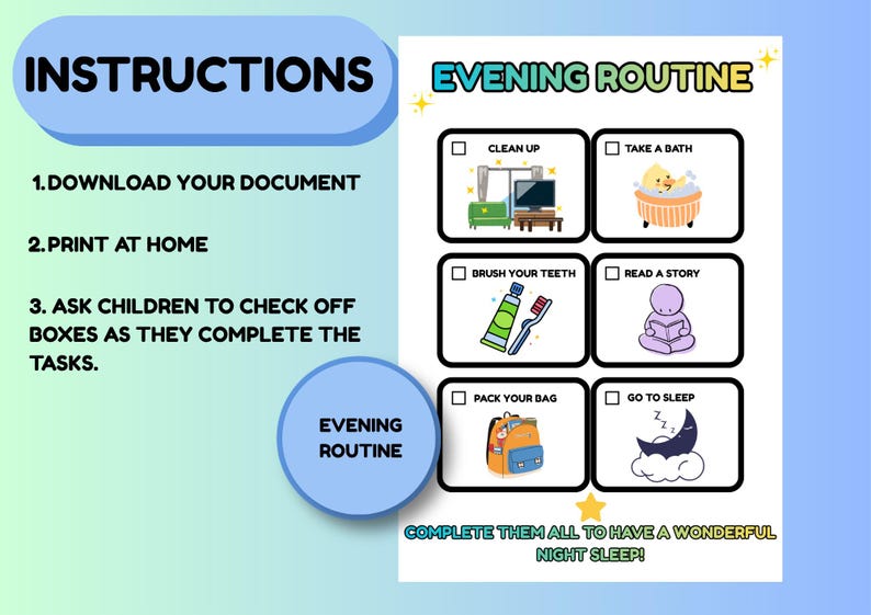 Kids Daily Routine Chart Bundle, Printable Morning and Evening ...