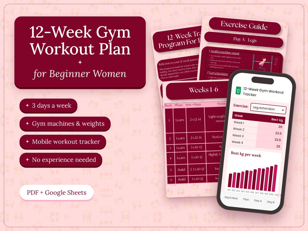 12 Week Gym Workout Plan for Women, Beginner Program PDF + Google ...