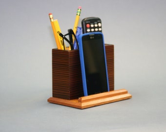 Smoked Larch veneer and Cherry phone stand / desk accessory