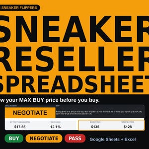 Sneaker Reseller Spreadsheet | Flip Profit Calculator, Max Buy Price | Google Sheets Excel
