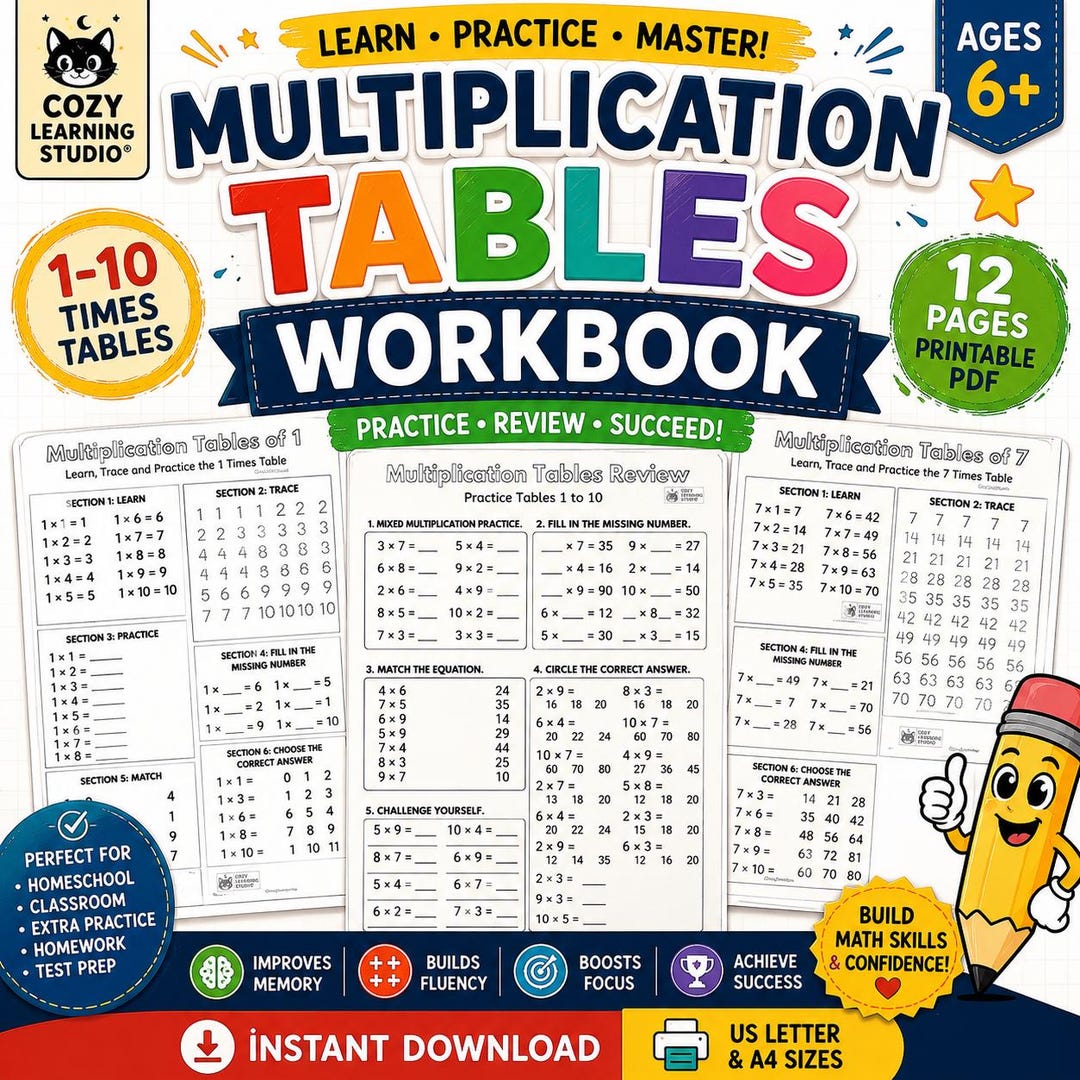 Multiplication Workbook Printable PDF | Times Tables 1-10 | Homeschool ...