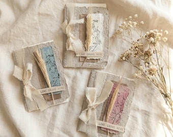 carte botanique faite main de blé sec | Papier de coton fait main, voeux inspirés de la nature