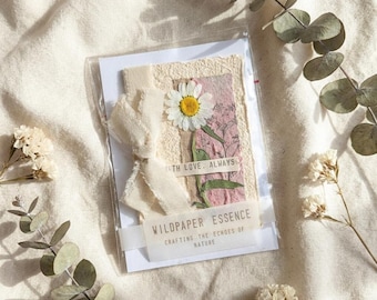 carte botanique faite main de marguerite | Papier de coton fabriqué à la main, voeux inspirés de la nature