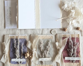 Carte de voeux botanique faite main d'herbe de la pampa | Fleur pressée carte | papier de coton fait main | Je pense à vous | Cadeau inspiré de la nature