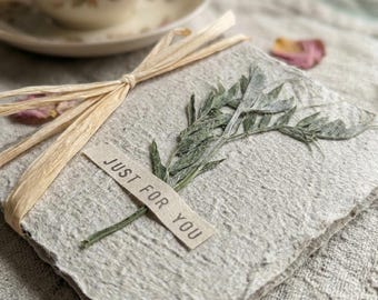 Vraie fleur pressée carte | de voeux fait main en papier de coton | Carte florale de vraie vesce d'hiver | Cadeau d'anniversaire