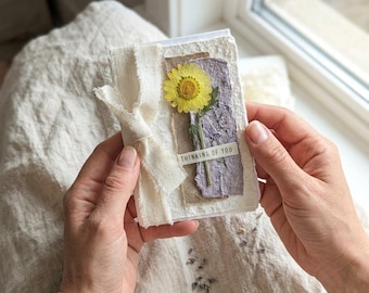 Marguerite botanique faite main | Fleur jaune, papeterie en papier de coton