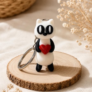 Panda Cat Keychain Holding Heart – 3D Printed Accessory for Cat Lovers