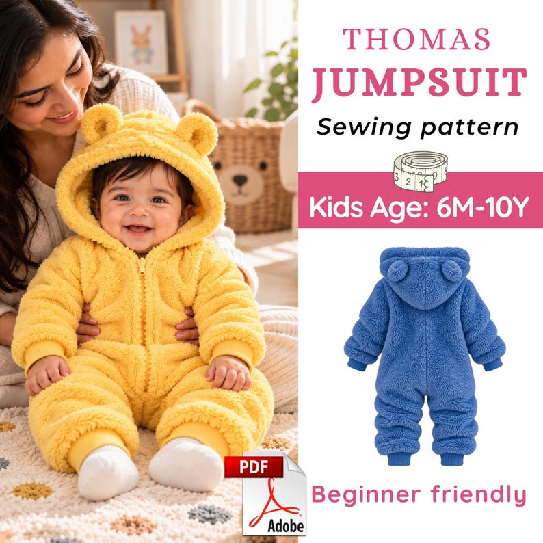 Kids Jumpsuit Sewing Pattern, Hooded Jumpsuit PDF Pattern, Toddler ...