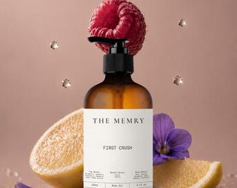 First Crush - Inspired By Her - Luxury Body Oil | Personalized With Name or Message | Long Lasting | 8oz Glass Bottle | Perfect Gift