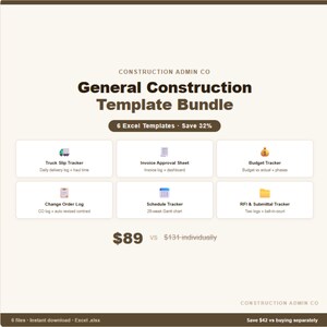 Baustellen-Vorlagen-Bundle — 6 Excel-Vorlagen für Bauunternehmen und Projektleiter