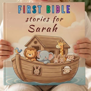 Personalized First Bible Stories Book, Custom Name Christian Baby Book, Baby Dedication Keepsake Gift