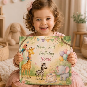 Personalized 2nd Birthday Book for Kids, Safari Animal Storybook Gift, Custom Name Jungle Book, 2 Year Old Boy Girl Gift, Keepsake