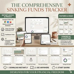 Interactive Sinking Fund Tracker | AI Budget Planner, Savings Dashboard (HTML File)