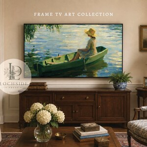 Niña en un bote de remos / Arte impresionista de verano, descarga digital para Samsung Frame TV (4K)