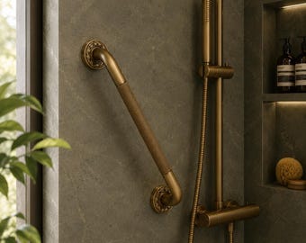 Antique Brass Grab Bar 50cm – Luxury Bathroom Safety Rail, Vintage Shower Support Handle, Non Slip Wall Mounted Grab Bar for Seniors