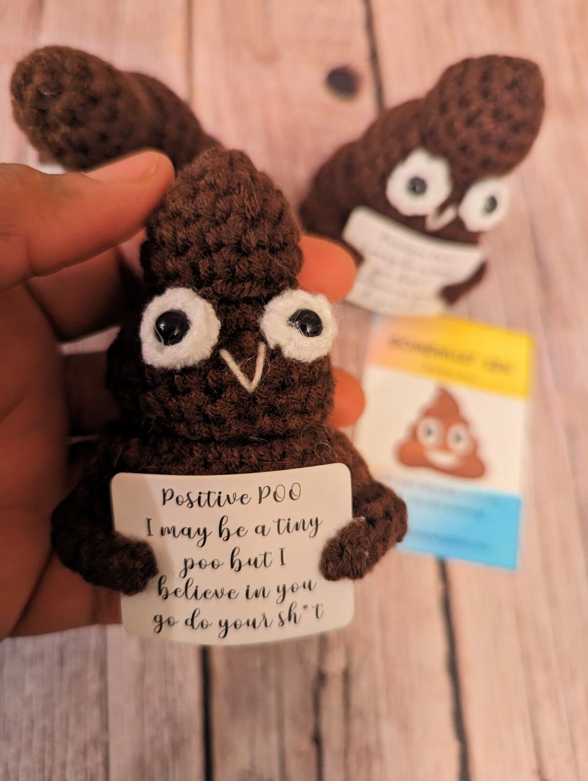 2 Peluches Personnalisées En Crochet - Caca Mignon Marron Et Blanc - Cadeau Humoristique Pour Bureau, Anniversaire