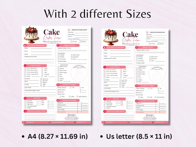 Cake Order Form Template | Bakery Order Template for Custom Cakes ...