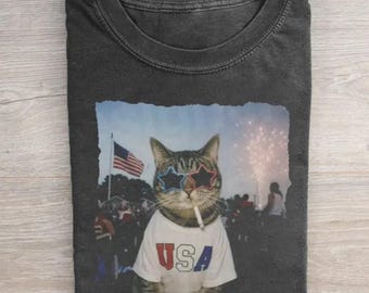 Patriotic Cat Shirt, Vintage 4th of July Tee