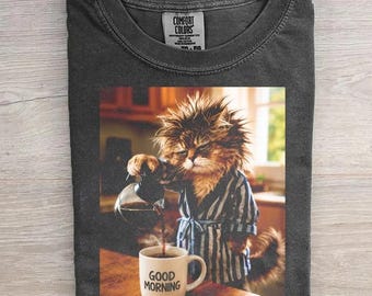 Good morning Cat Cafe Drink T-Shirt, Cat Meme Comfort Colors Tshirt, Funny Cat Tshirt For Men Women, Cat Lover Gift