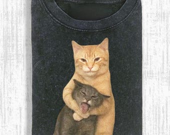 Funny Hugging Cats Vintage T-Shirt, Chaotic Cat Meme Tee, Cute but Evil Cat Shirt, Aesthetic Pet Lover Gift, Unisex Graphic Tee