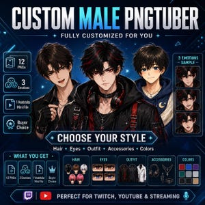 Aangepaste PNGTuber Man | PNGTuber Man Opdracht | 12 PNG's + Veadotube Mini | Gratis png tuber | Mannelijk VTuber Model