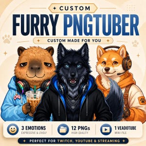 Custom Furry PNGTuber Model, Bear Monkey Wolf PNGTuber, Animal VTuber Avatar, free png tuber | 12 PNGs + Veadotube Mini Ready