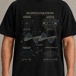 Camiseta con las ecuaciones de Maxwell y diagrama de física del electromagnetismo.