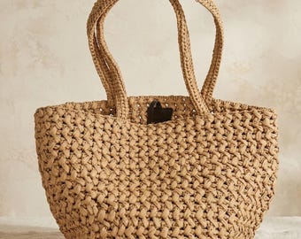 Bolso tote con efecto rafia, bolso de hombro tejido en viscosa, bolso de hombro tejido de rafia artificial, bolso de playa de verano
