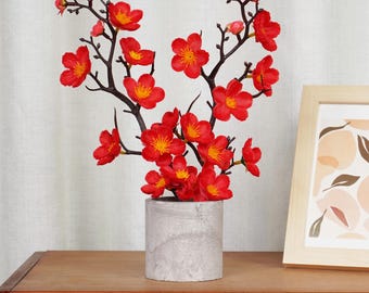 Sztuczna roślina doniczkowa Bonsai z kwiatem śliwy – dekoracja stołu z jedwabiu Sakura
