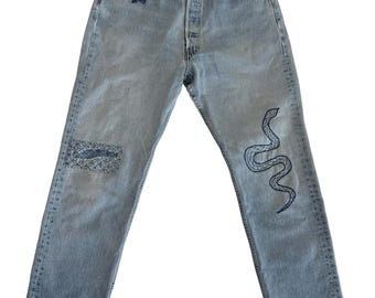 Vintage bestickte Levis 501 Jeans