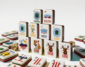 Mahjong Set Soccer Theme | World Cup 2026 Design | Football Acrylic Tiles | Complete 160 Piece American Mah Jongg Gift