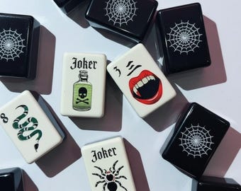 American Mahjong Set | Halloween Gothic Theme | Black & White Acrylic Tiles | Complete 160 Piece American Mah Jongg