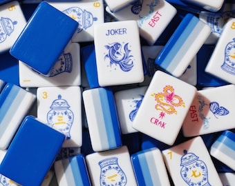 Mahjong Set Blue and White | Chinoiserie Acrylic Tiles | Ginger Jar Design | Complete 160 Piece American Mah Jongg