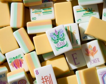 American Mahjong Set | 160 Pastel Rainbow Tiles | 4-Layer Acrylic Engraved | Modern Luxury Game with Jokers | Travel Friendly