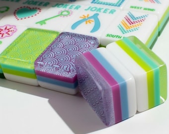 Mahjong Set | Colorful 4 Layer Tiles with Pink Purple Teal Design | American Mah Jongg Game