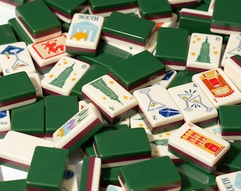 Set di Mahjong New York City | Tessere illustrate Martini NYC | Empire State Building | Set completo di Mahjong americano da 160 pezzi