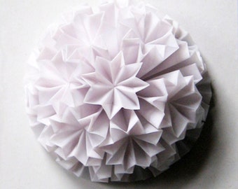 White Paper Star Wall Sculpture - 6" Square Art Tile - Origami Kusudama Ball of Stars