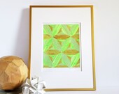 Modern Mosaic Book Paper Collage Art - Fluorescent Green & Metallic Gold Wall Decor - Story Reconstructed No24 - Geometric Art