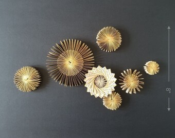 Gold Paper Wall Sculpture - Book Paper Cog Collection No29 - Contemporary Art Installation - Recycled Book Paper Art - Star Constellation