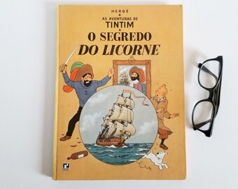 The Adventures of Tintin - The Secret of the Unicorn - Brazilian Portuguese Language Edition - Vintage Hergé Illustrated Hardcover Book