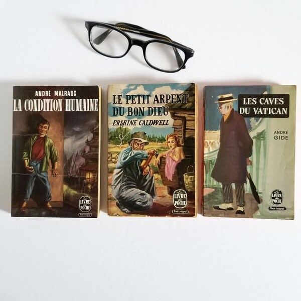 French Language Novels - Vintage Le Livre de Poche Paperback Books - Erskine Caldwell, Andre Malraux, Andre Gide