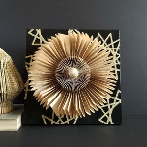 Folded Book Paper Wall Sculpture - Paper Collage Art on 10x10" Birch Plywood Panel - Paper Cogs Panel No1
