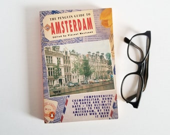 Amsterdam Travel Guide Book - 1990 Vintage Penguin Paperback Guide to Amsterdam - Sightseeing Tourist Map Book