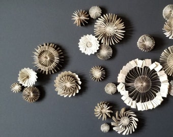 Book Paper Wall Sculpture - Paper Cog Collection No30 - Modern Art Installation - Industrial Grey Wall Decor