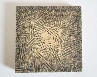 Ombre Square Drawing on Book Paper Collage - 6x6" Wood Panel Art Tile