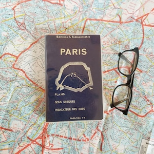 Carnet de cartes portable de Paris - carnet de cartes vintage des rues de Paris, français, carte à déplier de 71 x 61 cm - carnet souple bleu