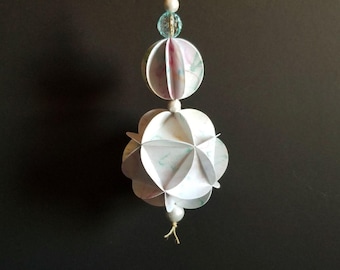 Geodesic Paper Ornament - 8" Pastel Graffiti Scribble Painted Paper Ball Decoration - Modern Art Sculpture