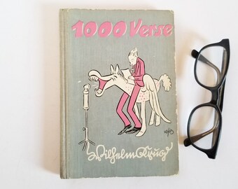 German Poetry Book - 1000 Verse - Wilhelm Krug - 1940 Vintage Illustrated German Language Hardcover Book w Fraktur Type Face Font